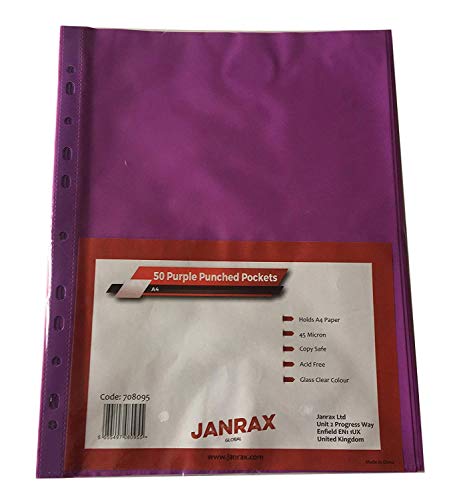 Janrax Packung mit 50 A4 Lila Klar Prospekthüllen von von Janrax