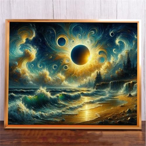 Abstrakte Mond Landschaft DIY 5D Diamond Painting,Diamant Malerei für Haus Dekoration,Wohnzimmer Schlafzimmer Büro Eingang Dekoratio,Diamond Painting Set für Erwachsene und Kinder-Round Drill,50x80cm von Januave