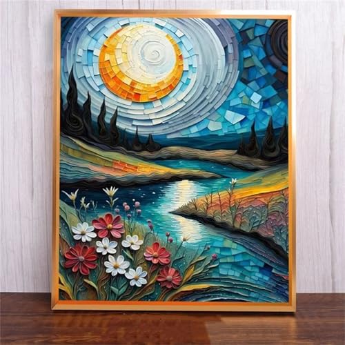 Abstrakter Himmel Blumen DIY 5D Diamond Painting,Diamant Malerei für Haus Dekoration,Wohnzimmer Schlafzimmer Büro Eingang Dekoratio,Diamond Painting Set für Erwachsene und Kinder-Round Drill,20x50cm von Januave