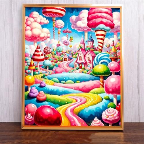 Cartoon SüßIgkeiten Haus DIY 5D Diamond Painting,Diamant Malerei für Haus Dekoration,Wohnzimmer Schlafzimmer Büro Eingang Dekoratio,Diamond Painting Set für Erwachsene und Kinder-Round Drill,20x50cm von Januave