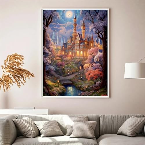 Fantasievolles Schloss DIY 5D Diamond Painting,Diamant Malerei für Haus Dekoration,Wohnzimmer Schlafzimmer Büro Eingang Dekoratio,Diamond Painting Set für Erwachsene und Kinder-Round Drill,50x80cm von Januave