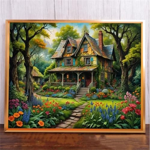 FrüHling Haus Szenerie DIY 5D Diamond Painting,Diamant Malerei für Haus Dekoration,Wohnzimmer Schlafzimmer Büro Eingang Dekoratio,Diamond Painting Set für Erwachsene und Kinder-Round Drill,20x50cm von Januave