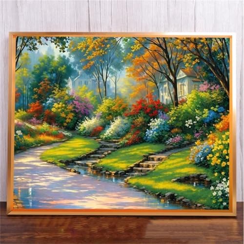 FrüHlingshaus Szenerie DIY 5D Diamond Painting,Diamant Malerei für Haus Dekoration,Wohnzimmer Schlafzimmer Büro Eingang Dekoratio,Diamond Painting Set für Erwachsene und Kinder-Round Drill,90x120cm von Januave