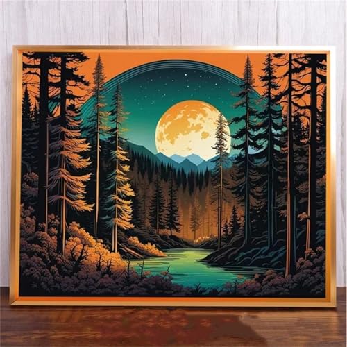 Gelber Mond Landschaft DIY 5D Diamond Painting,Diamant Malerei für Haus Dekoration,Wohnzimmer Schlafzimmer Büro Eingang Dekoratio,Diamond Painting Set für Erwachsene und Kinder-Round Drill,20x50cm von Januave