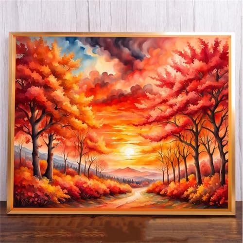 Herbst Sonnenuntergang DIY 5D Diamond Painting,Diamant Malerei für Haus Dekoration,Wohnzimmer Schlafzimmer Büro Eingang Dekoratio,Diamond Painting Set für Erwachsene und Kinder-Round Drill,20x50cm von Januave