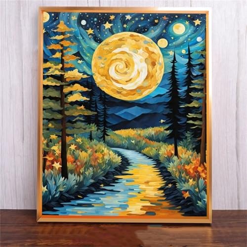 Januave Abstrakter Mond DIY 5D Diamond Painting,Diamant Malerei für Haus Dekoration,Wohnzimmer Schlafzimmer Büro Eingang Dekoratio,Diamond Painting Set für Erwachsene und Kinder-Round Drill,20x50cm von Januave