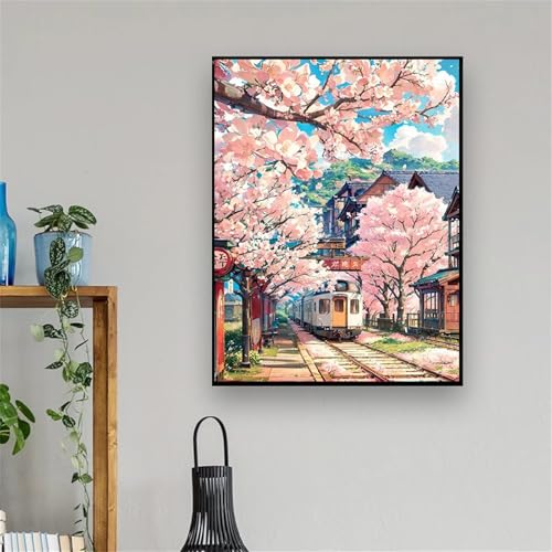 Januave Bahnhof Zug DIY 5D Diamond Painting,Diamant Malerei für Haus Dekoration,Wohnzimmer Schlafzimmer Büro Eingang Dekoratio,Diamond Painting Set für Erwachsene und Kinder-Round Drill,20x50cm von Januave