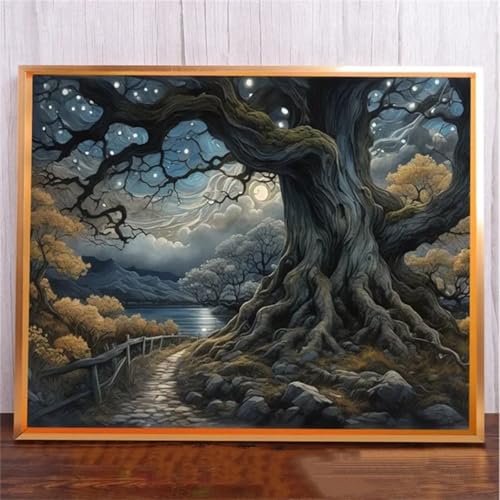 Januave Baum Bei Nacht DIY 5D Diamond Painting,Diamant Malerei für Haus Dekoration,Wohnzimmer Schlafzimmer Büro Eingang Dekoratio,Diamond Painting Set für Erwachsene und Kinder-Round Drill,20x50cm von Januave