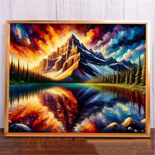 Januave Berg-Reflexion DIY 5D Diamond Painting,Diamant Malerei für Haus Dekoration,Wohnzimmer Schlafzimmer Büro Eingang Dekoratio,Diamond Painting Set für Erwachsene und Kinder-Round Drill,100x130cm von Januave