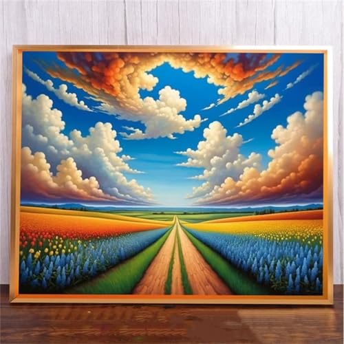 Januave Blume Meer Weg DIY 5D Diamond Painting,Diamant Malerei für Haus Dekoration,Wohnzimmer Schlafzimmer Büro Eingang Dekoratio,Diamond Painting Set für Erwachsene und Kinder-Round Drill,80x110cm von Januave