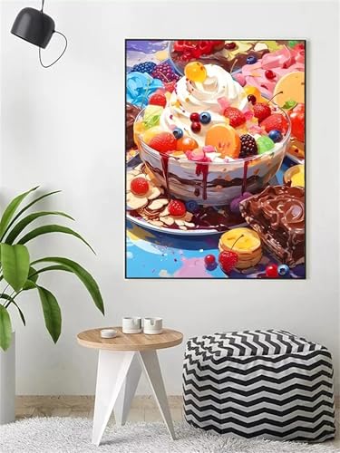 Januave Eiscreme Torte 5D Diamond Painting Kits für Erwachsene,Square Drill Full Drill Crystal Diamond Stickerei Gemälde Kunsthandwerk für Home Office Wall Decor 50x60cm von Januave