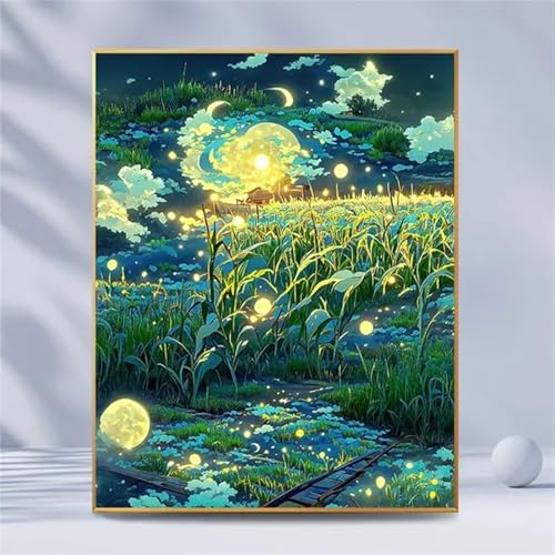 Januave Nacht Wiese 5D Diamond Painting Kits für Erwachsene, Round Drill Full Drill Crystal Diamond Stickerei Gemälde Kunsthandwerk für Home Office Wall Decor 30x40cm von Januave