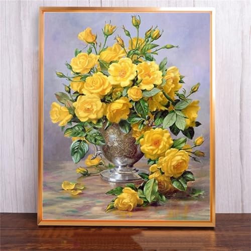 Januave Gelbe Rosen DIY 5D Diamond Painting,Diamant Malerei für Haus Dekoration,Wohnzimmer Schlafzimmer Büro Eingang Dekoratio,Diamond Painting Set für Erwachsene und Kinder-Round Drill,50x80cm von Januave