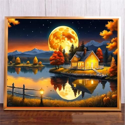 Januave Gelber Vollmond DIY 5D Diamond Painting,Diamant Malerei für Haus Dekoration,Wohnzimmer Schlafzimmer Büro Eingang Dekoratio,Diamond Painting Set für Erwachsene und Kinder-Round Drill,50x80cm von Januave