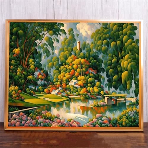 Januave GrüNe Landschaft DIY 5D Diamond Painting,Diamant Malerei für Haus Dekoration,Wohnzimmer Schlafzimmer Büro Eingang Dekoratio,Diamond Painting Set für Erwachsene und Kinder-Round Drill,20x50cm von Januave