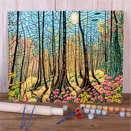 Januave Malen Nach Zahlen,Abstrakte Wälder Paint by Numbers,DIY Framed DIY Handgemalt Ölgemälde Kit für Anfänger und Erwachsene Geschenke und Home Haus Deko 60x75cm von Januave