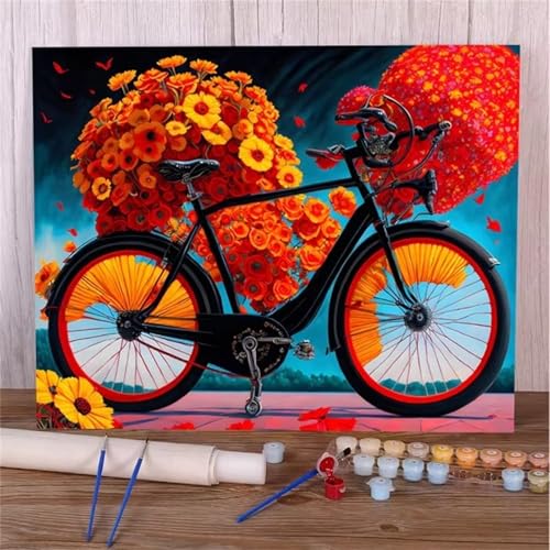 Januave Malen Nach Zahlen,Blumenfahrrad Paint by Numbers,DIY Framed DIY Handgemalt Ölgemälde Kit für Anfänger und Erwachsene Geschenke und Home Haus Deko 45x60cm von Januave