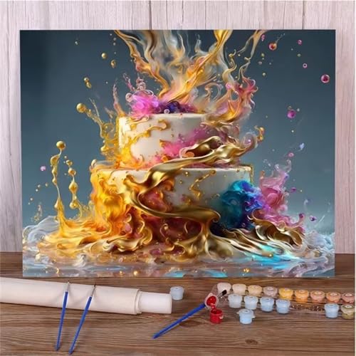 Januave Malen Nach Zahlen,Bunte Kuchen Paint by Numbers,DIY Framed DIY Handgemalt Ölgemälde Kit für Anfänger und Erwachsene Geschenke und Home Haus Deko 55x70cm von Januave