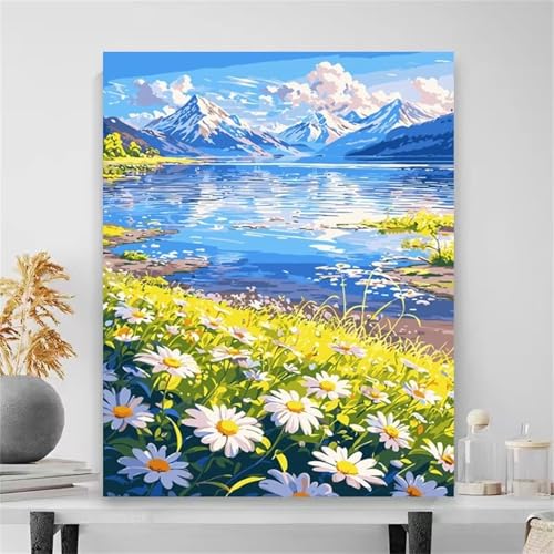 Januave Malen Nach Zahlen,Daisy Lake Paint by Numbers,DIY Framed DIY Handgemalt Ölgemälde Kit für Anfänger und Erwachsene Geschenke und Home Haus Deko 55x70cm von Januave