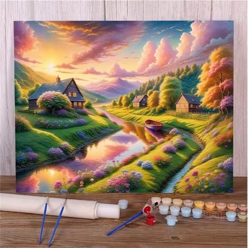 Januave Malen Nach Zahlen,Felder Wolken Paint by Numbers,DIY Framed DIY Handgemalt Ölgemälde Kit für Anfänger und Erwachsene Geschenke und Home Haus Deko 40x50cm von Januave