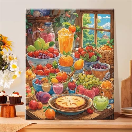 Januave Malen Nach Zahlen,Köstliche Früchte Paint by Numbers,DIY Framed DIY Handgemalt Ölgemälde Kit für Anfänger und Erwachsene Geschenke und Home Haus Deko 45x60cm von Januave