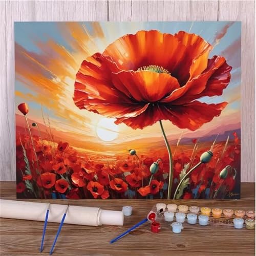 Januave Malen Nach Zahlen,Orangefarbene Blumen Paint by Numbers,DIY Framed DIY Handgemalt Ölgemälde Kit für Anfänger und Erwachsene Geschenke und Home Haus Deko 30x40cm von Januave