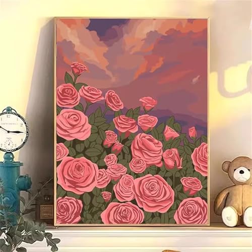 Januave Malen Nach Zahlen,Rosa Blumen Paint by Numbers,DIY Framed DIY Handgemalt Ölgemälde Kit für Anfänger und Erwachsene Geschenke und Home Haus Deko 30x40cm von Januave