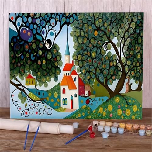 Januave Malen Nach Zahlen Erwachsene,Abstrakte Landschaft DIY mit Pinseln und Acrylfarben Handgemalt Ölgemälde Leinwand Framed für Home Decor,30x40cm von Januave