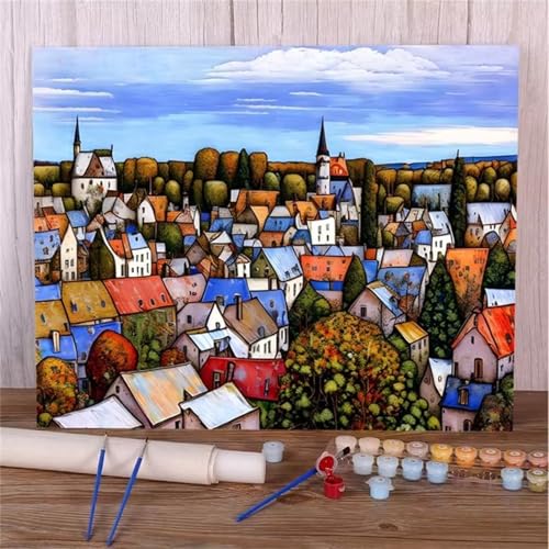 Januave Malen Nach Zahlen Erwachsene,Abstrakte Landschaft DIY mit Pinseln und Acrylfarben Handgemalt Ölgemälde Leinwand Framed für Home Decor,40x50cm von Januave