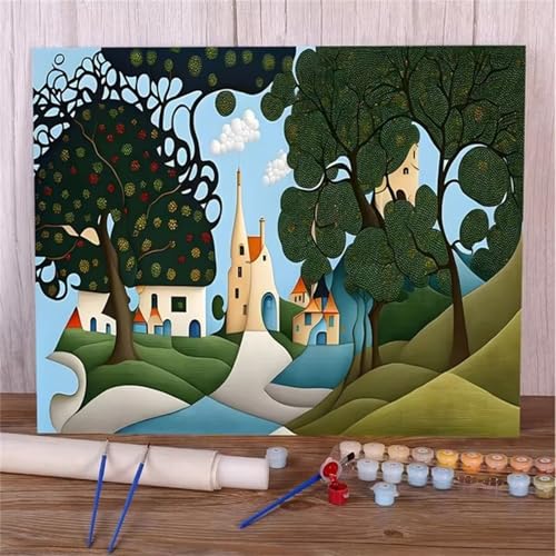 Januave Malen Nach Zahlen Erwachsene,Abstrakte Landschaft DIY mit Pinseln und Acrylfarben Handgemalt Ölgemälde Leinwand Framed für Home Decor,40x50cm von Januave