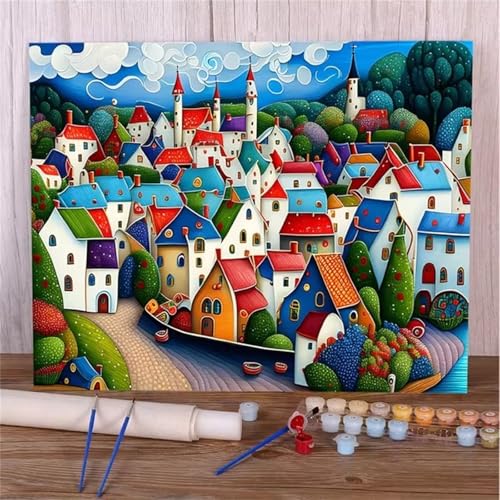 Januave Malen Nach Zahlen Erwachsene,Abstrakte Landschaft DIY mit Pinseln und Acrylfarben Handgemalt Ölgemälde Leinwand Framed für Home Decor,55x70cm von Januave