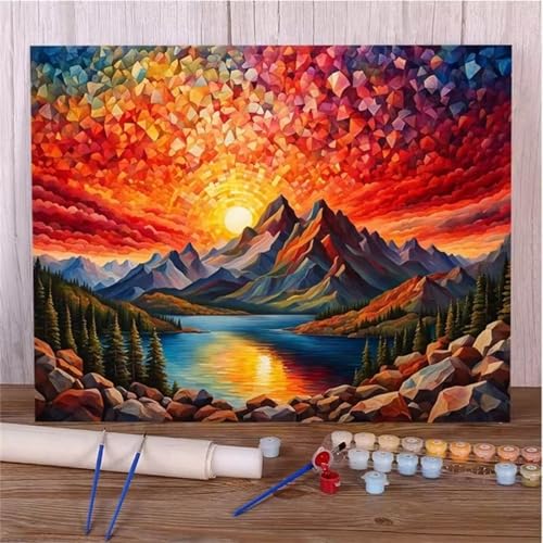 Januave Malen Nach Zahlen Erwachsene,Berg Baum Landschaft DIY mit Pinseln und Acrylfarben Handgemalt Ölgemälde Leinwand Ohne Rahmen für Home Decor,60x75cm von Januave