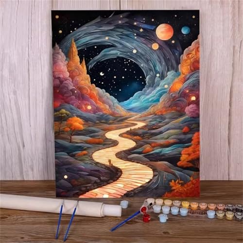 Januave Malen Nach Zahlen Erwachsene,Sternenhimmel Landschaft DIY mit Pinseln und Acrylfarben Handgemalt Ölgemälde Leinwand Framed für Home Decor,45x60cm von Januave