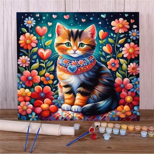 Januave Malen Nach Zahlen Erwachsene,Tier Katze DIY mit Pinseln und Acrylfarben Handgemalt Ölgemälde Leinwand Framed für Home Decor,30x40cm von Januave