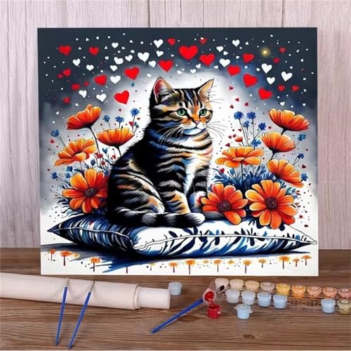 Januave Malen Nach Zahlen Erwachsene,Tier Katze DIY mit Pinseln und Acrylfarben Handgemalt Ölgemälde Leinwand Framed für Home Decor,30x40cm von Januave