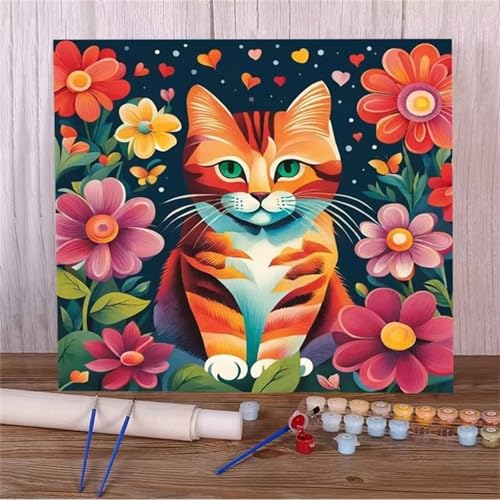 Januave Malen Nach Zahlen Erwachsene,Tier Katze DIY mit Pinseln und Acrylfarben Handgemalt Ölgemälde Leinwand Framed für Home Decor,30x40cm von Januave