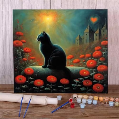 Januave Malen Nach Zahlen Erwachsene,Tier Katze DIY mit Pinseln und Acrylfarben Handgemalt Ölgemälde Leinwand Framed für Home Decor,45x60cm von Januave