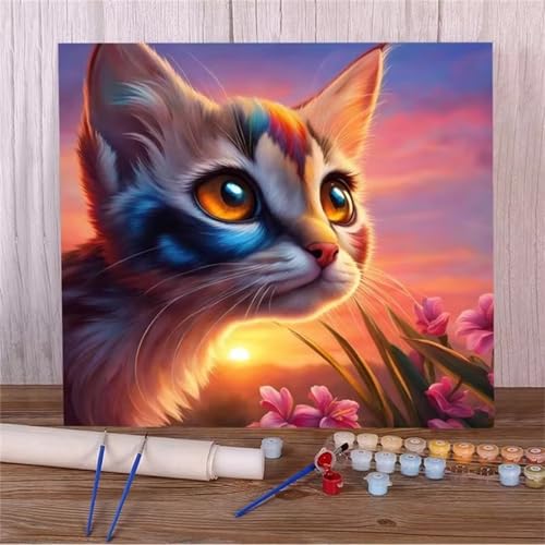 Januave Malen Nach Zahlen Erwachsene,Tier Katze DIY mit Pinseln und Acrylfarben Handgemalt Ölgemälde Leinwand Framed für Home Decor,50x65cm von Januave