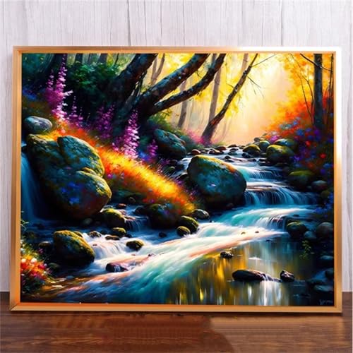 Januave SchöNer Fluss DIY 5D Diamond Painting,Diamant Malerei für Haus Dekoration,Wohnzimmer Schlafzimmer Büro Eingang Dekoratio,Diamond Painting Set für Erwachsene und Kinder-Round Drill,90x120cm von Januave