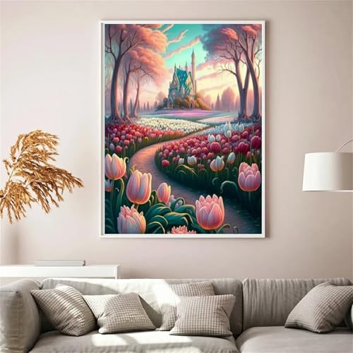 Januave Spur Schloss 5D Diamond Painting Set für Erwachsene,Round Drill Crystal Strass Stickerei Diamantkunst für Home Wand Decor 20x50cm von Januave