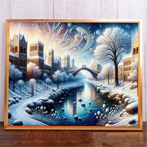 Januave Verschneiter Tag DIY 5D Diamond Painting,Diamant Malerei für Haus Dekoration,Wohnzimmer Schlafzimmer Büro Eingang Dekoratio,Diamond Painting Set für Erwachsene und Kinder-Round Drill,50x80cm von Januave