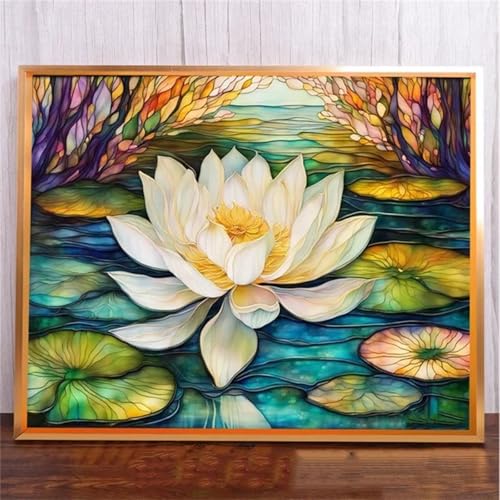 Januave WeißE Lotusblume DIY 5D Diamond Painting,Diamant Malerei für Haus Dekoration,Wohnzimmer Schlafzimmer Büro Eingang Dekoratio,Diamond Painting Set für Erwachsene und Kinder-Round Drill,20x50cm von Januave