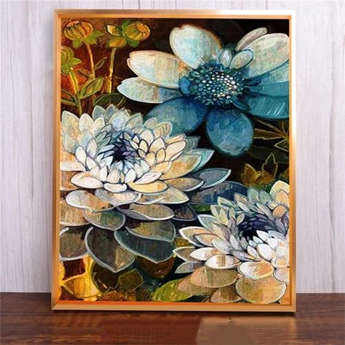 Januave WeißEr Lotus DIY 5D Diamond Painting,Diamant Malerei für Haus Dekoration,Wohnzimmer Schlafzimmer Büro Eingang Dekoratio,Diamond Painting Set für Erwachsene und Kinder-Round Drill,100x130cm von Januave