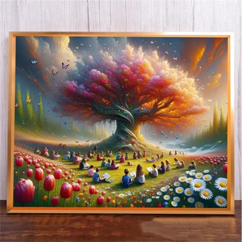 Menschen Lesen Landschaft DIY 5D Diamond Painting,Diamant Malerei für Haus Dekoration,Wohnzimmer Schlafzimmer Büro Eingang Dekoratio,Diamond Painting Set für Erwachsene und Kinder-Round Drill,80x110cm von Januave