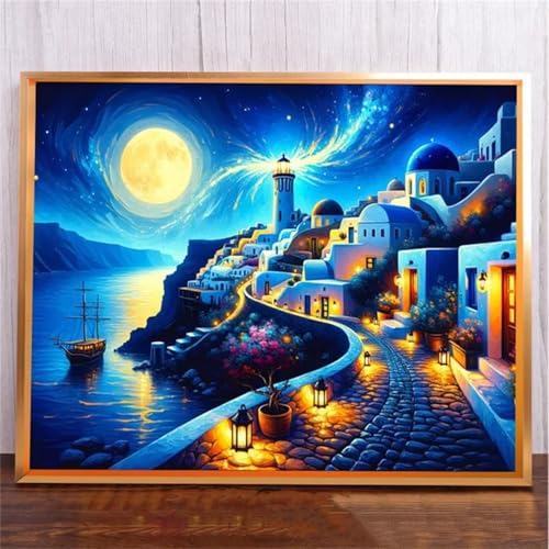 Nachtblauer Himmel DIY 5D Diamond Painting,Diamant Malerei für Haus Dekoration,Wohnzimmer Schlafzimmer Büro Eingang Dekoratio,Diamond Painting Set für Erwachsene und Kinder-Round Drill,20x50cm von Januave