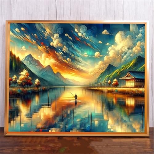 SchöNe See Landschaft DIY 5D Diamond Painting,Diamant Malerei für Haus Dekoration,Wohnzimmer Schlafzimmer Büro Eingang Dekoratio,Diamond Painting Set für Erwachsene und Kinder-Round Drill,70x100cm von Januave