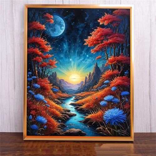 SchöNer Sonnenuntergang DIY 5D Diamond Painting,Diamant Malerei für Haus Dekoration,Wohnzimmer Schlafzimmer Büro Eingang Dekoratio,Diamond Painting Set für Erwachsene und Kinder-Round Drill,20x50cm von Januave