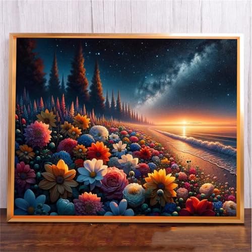 Seaside SchöNe Blumen DIY 5D Diamond Painting,Diamant Malerei für Haus Dekoration,Wohnzimmer Schlafzimmer Büro Eingang Dekoratio,Diamond Painting Set für Erwachsene und Kinder-Round Drill,20x50cm von Januave