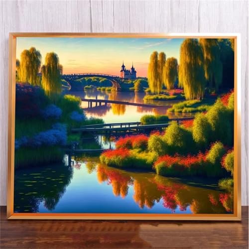 SeebrüCke Landschaft DIY 5D Diamond Painting,Diamant Malerei für Haus Dekoration,Wohnzimmer Schlafzimmer Büro Eingang Dekoratio,Diamond Painting Set für Erwachsene und Kinder-Round Drill,20x50cm von Januave