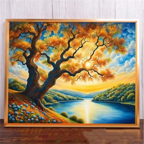 Sonnenaufgang Landschaft DIY 5D Diamond Painting,Diamant Malerei für Haus Dekoration,Wohnzimmer Schlafzimmer Büro Eingang Dekoratio,Diamond Painting Set für Erwachsene und Kinder-Round Drill,90x120cm von Januave